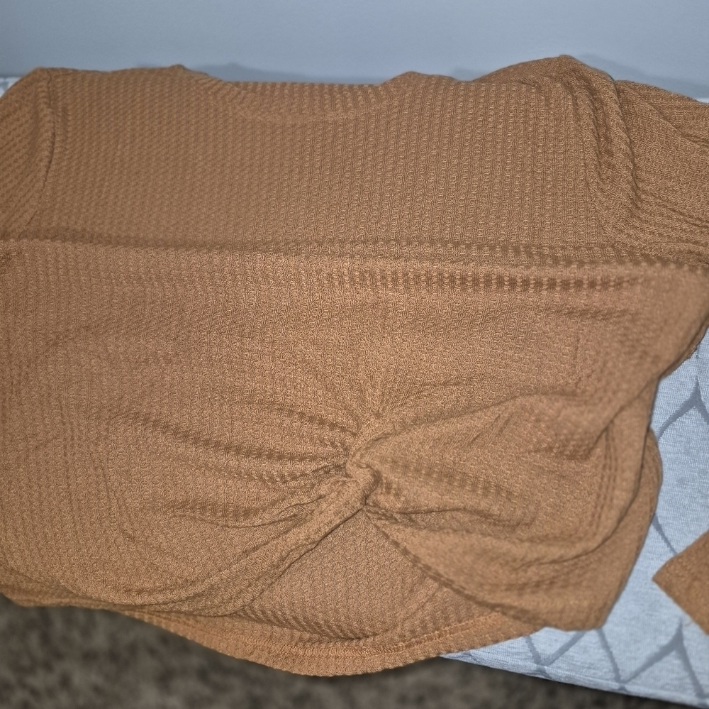 Burnt Orange ROUND NECK LOOSE TOP BLOUSE. Twist Hem. SZ XL - Picture 5 of 8